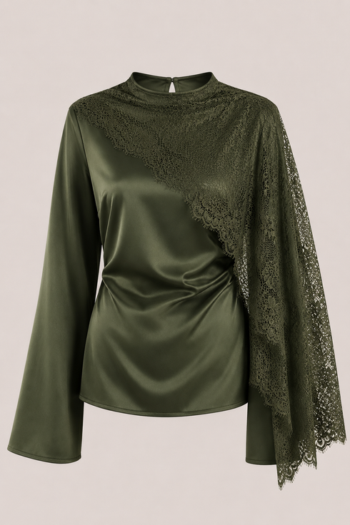 Satin Oberteil mit Spitzendetail