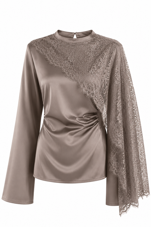 Satin Oberteil mit Spitzendetail