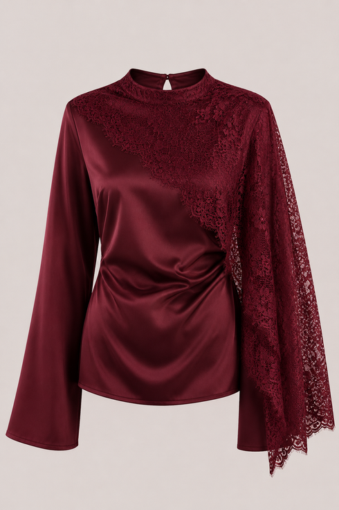 Satin Oberteil mit Spitzendetail