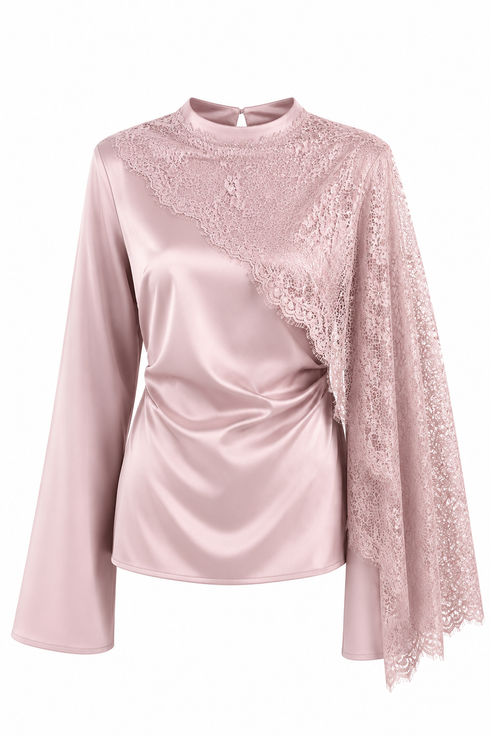 Satin Oberteil mit Spitzendetail